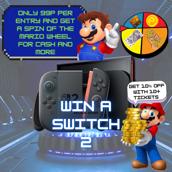 WIN A SWITCH2 PLUS SPIN THE MARIO WHEEL FOR HUNDREDS OF CHANCES TO WIN CASH TICKETS AND MORE FOR ONLY 99P