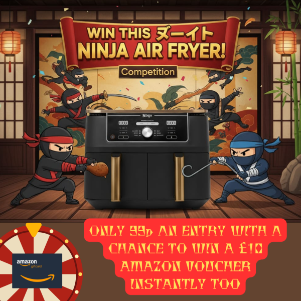 NINJA FOODI MAX DUAL ZONE AIR FRYER AND A SPIN OF THE WHEEL TO WIN £10 AMAZON VOUCHERS INSTANTLY