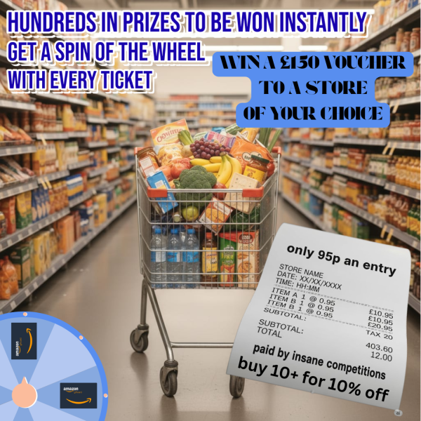 £150 SHOPPING VOUCHER AND GET A FREE SPIN OF THE WHEEL TO WIN £100S IN AMAZON VOUCHERS