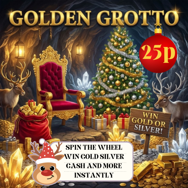 GOLDEN GROTTO INSTANTLY WIN PRIZES WORTH THOUSANDS ..INC GOLD BAR - 1oz SILVER COINS - CASH - OR INSANE CREDIT