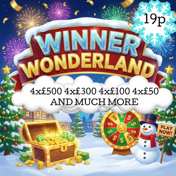 WINNER WONDERLAND 19P A SPIN WIN LOADS OF CHANCES TO INSTANTLY WIN £500'S £300'S £150'S CASH AND MUCH MUCH MORE (Copy)1